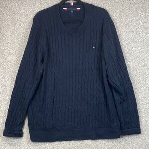 Tommy Hilfiger cable knit sweater XXL navy blue fisherman cotton preppy